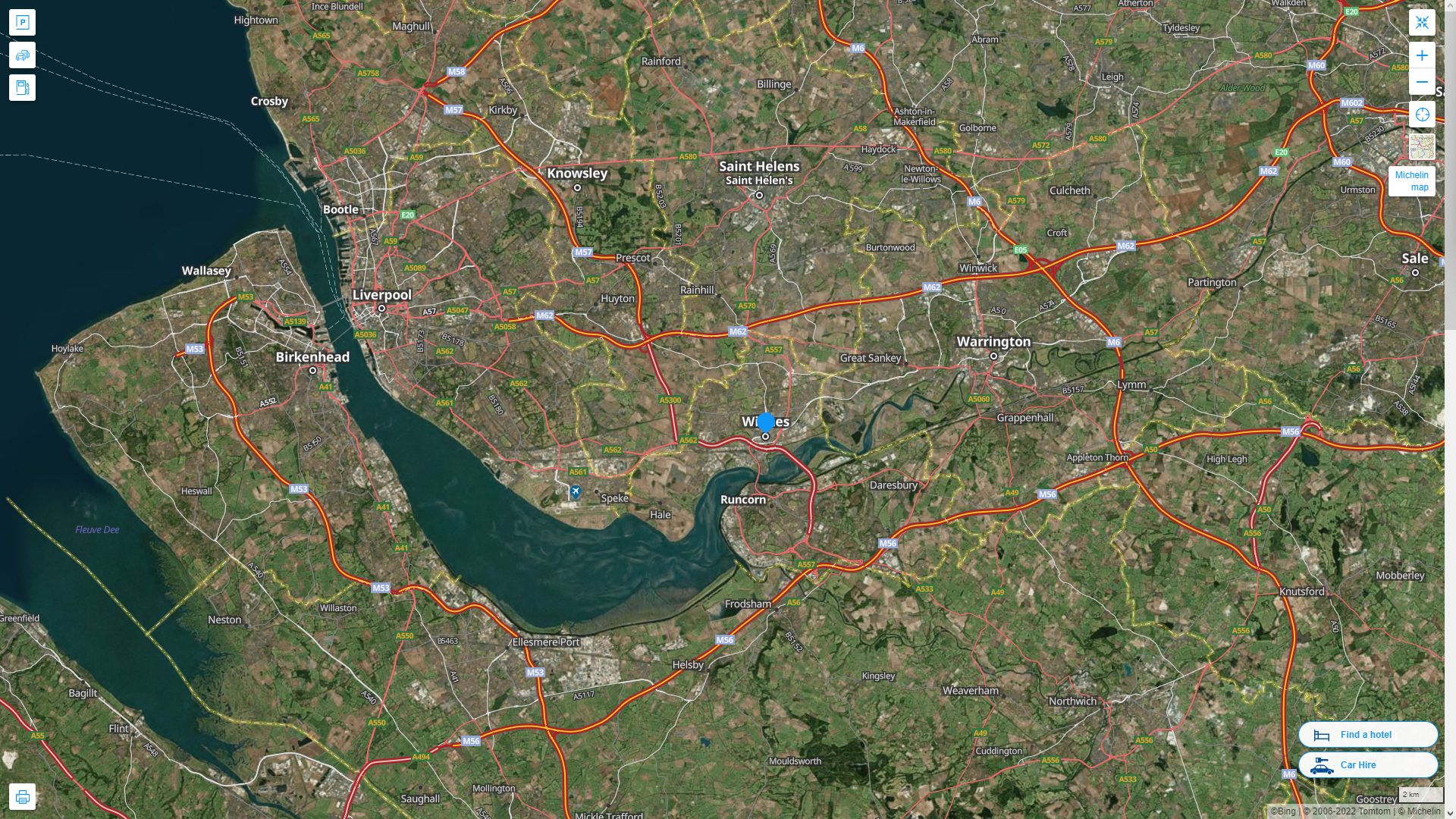 Widnes Royaume Uni Autoroute et carte routiere avec vue satellite